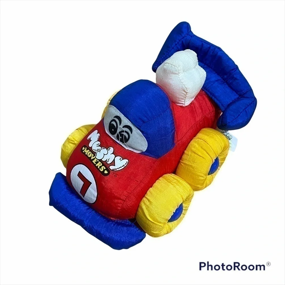 Mushy Mover Vintage Nylon Race Car Blue Red Plush